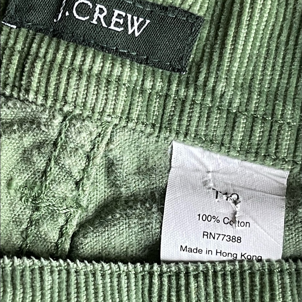J. Crew Green Corduroy Boot-Cut Pants with Pink & Orange Embroidered Chickens - Picture 7 of 7